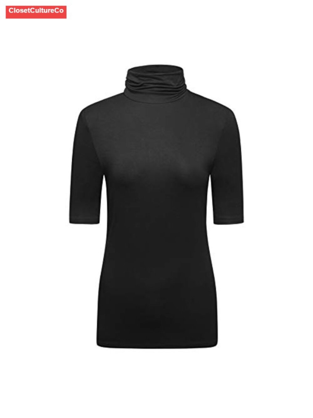 Half Sleeve Turtleneck T-Shirt Basic Stretch Layer Comfy High Neck Top